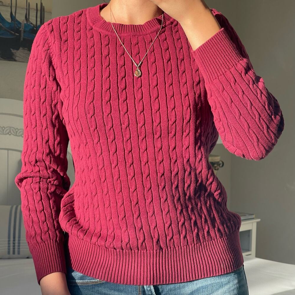 Karen Scott Women Red Cable Knit Sweater Longsleeve Pullover Sweater Size Medium